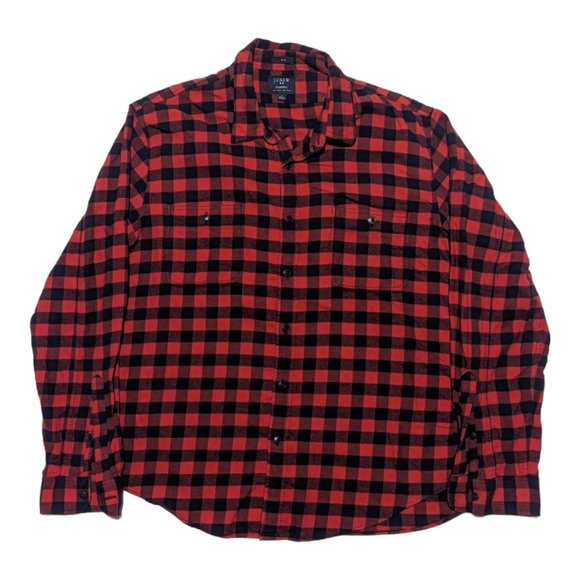 J Crew Mens Slim Long Sleeve XL Navy Blue Red Lumberjack Plaid Flannel Shirt EUC - Picture 2 of 4